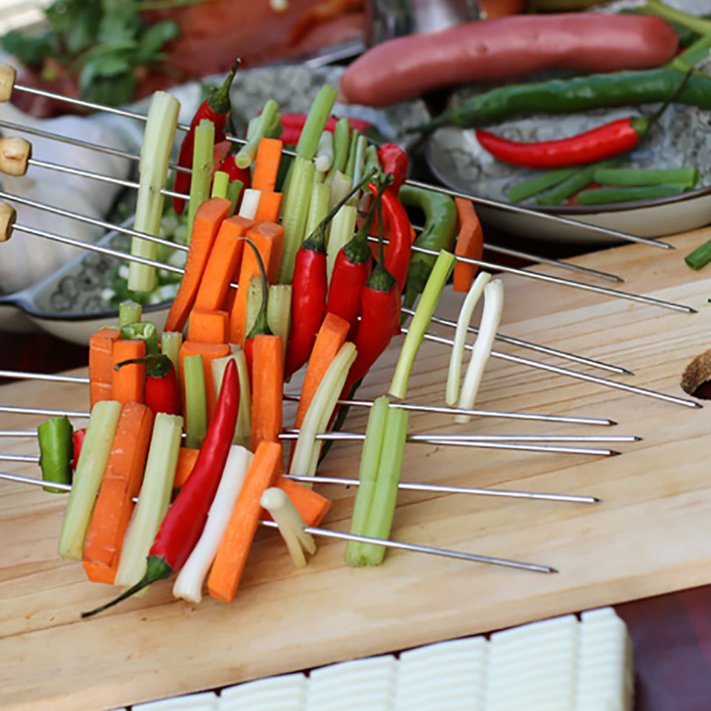 Metal BBQ Skewers with Wooden Handle - Set of 10 by HitMyNeed