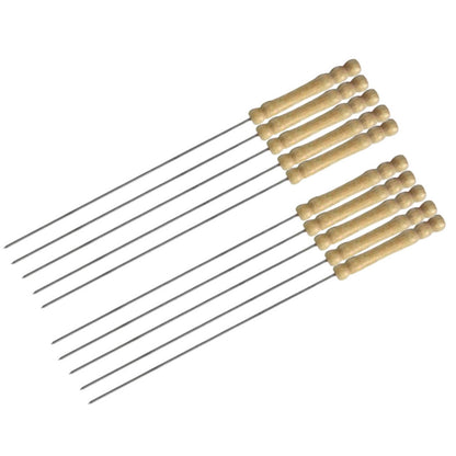 Metal BBQ Skewers with Wooden Handle - Set of 10 by HitMyNeed