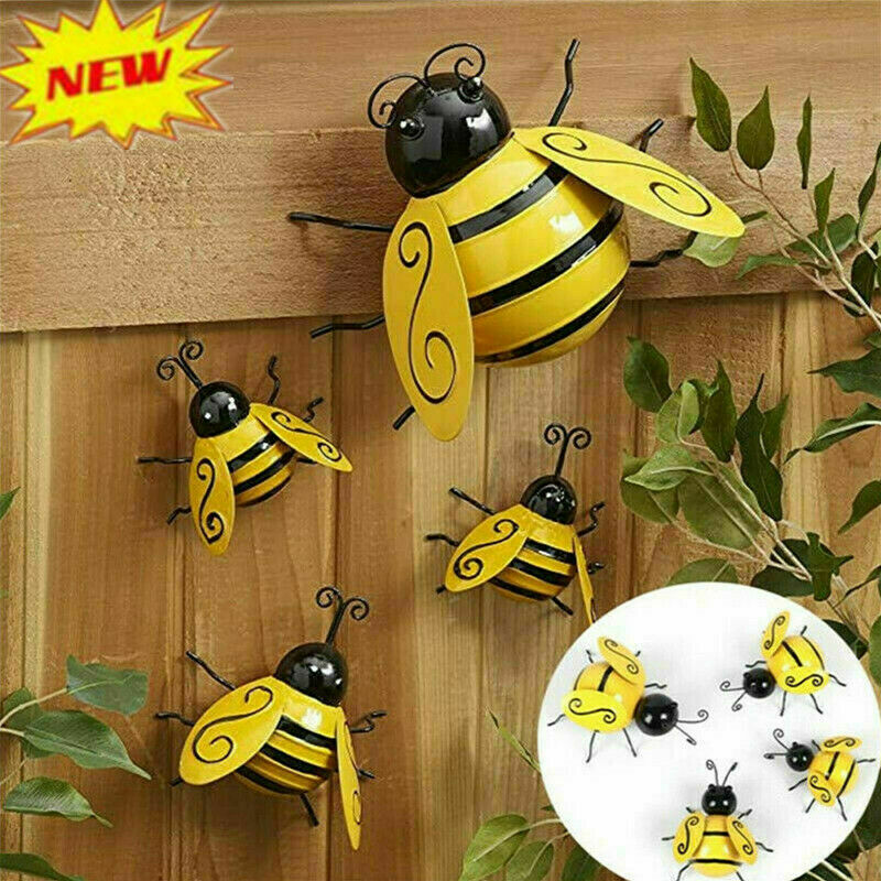 Metal Bee Wall Decor Set of 4 for Garden & Home by HitMyNeed