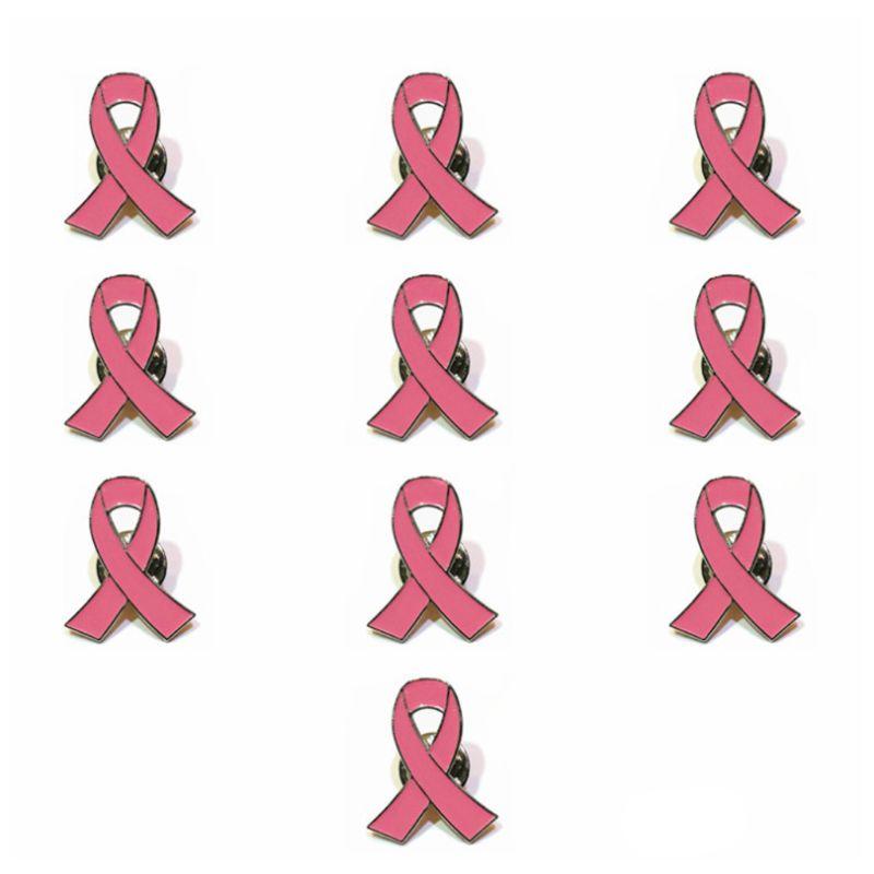 Metal Breast Cancer Awareness Ribbon Pins (10 Pack) by HitMyNeed