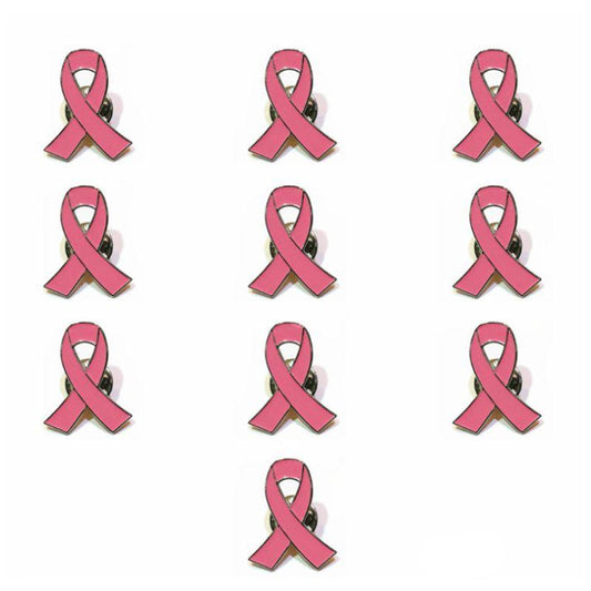 Metal Breast Cancer Awareness Ribbon Pins (10 Pack) by HitMyNeed