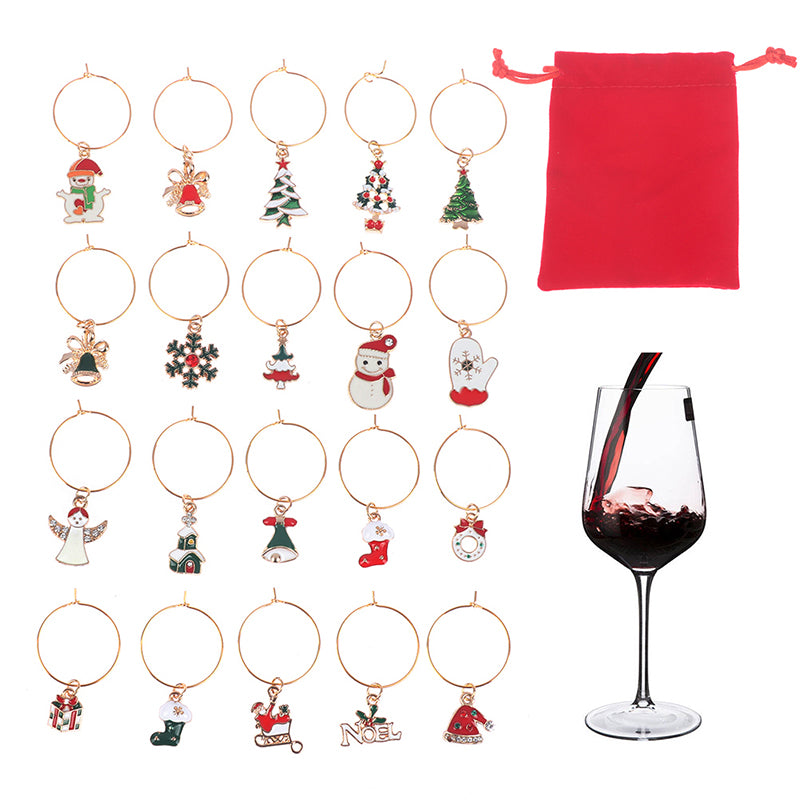 Metal Christmas Wine Charms Set with Storage Bag by HitMyNeed