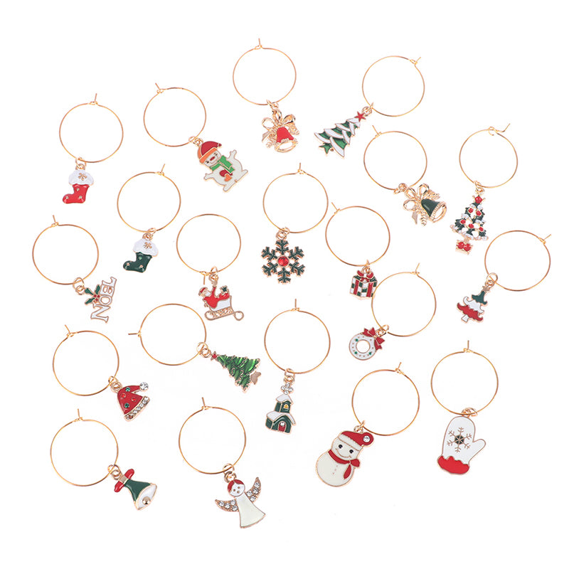 Metal Christmas Wine Charms Set with Storage Bag by HitMyNeed