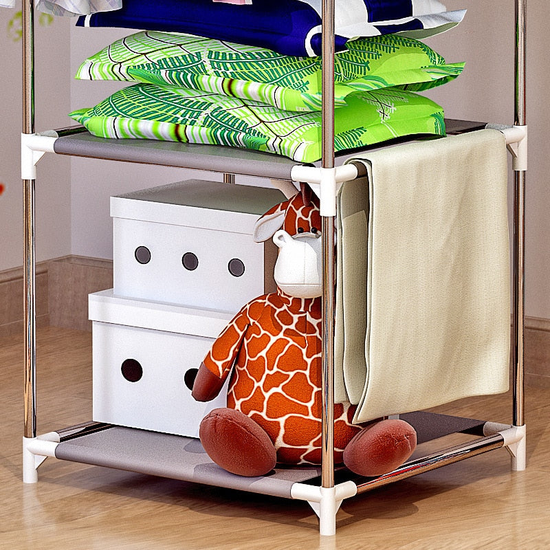 Metal Clothes Hanger Stand with 3 Storage Shelves by HitMyNeed