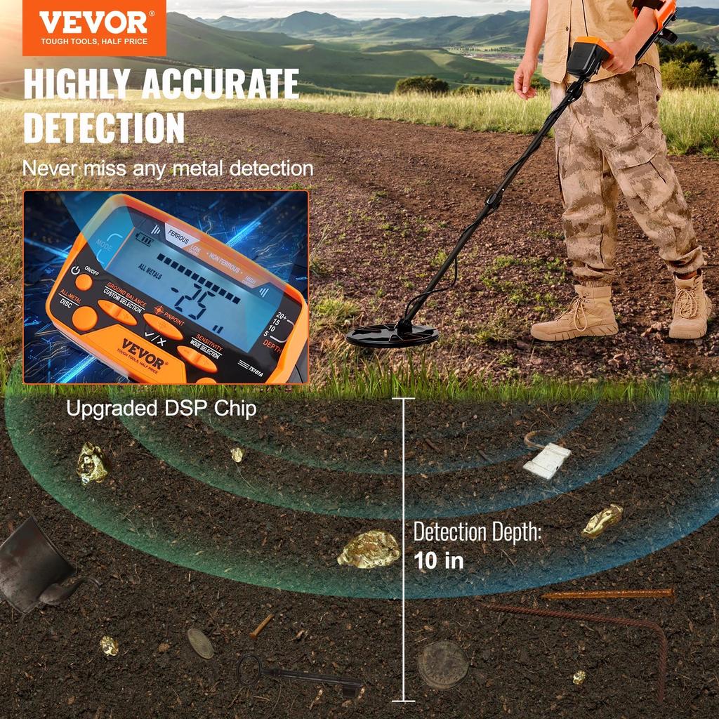 Metal Detector for Adults & Kids with LCD & 10" Coil by HitMyNeed