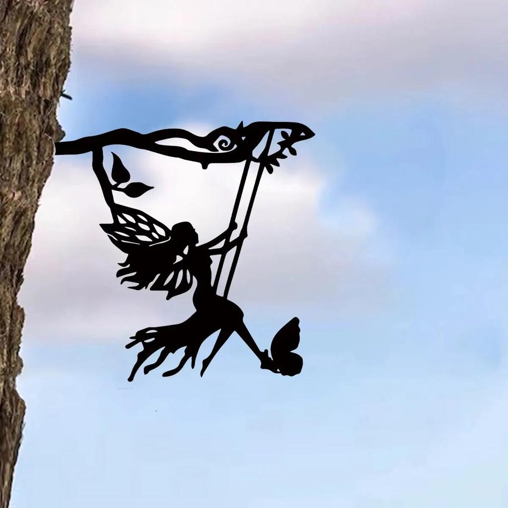 Metal Fairy or Witch Silhouette Tree Art for Gardens by HitMyNeed