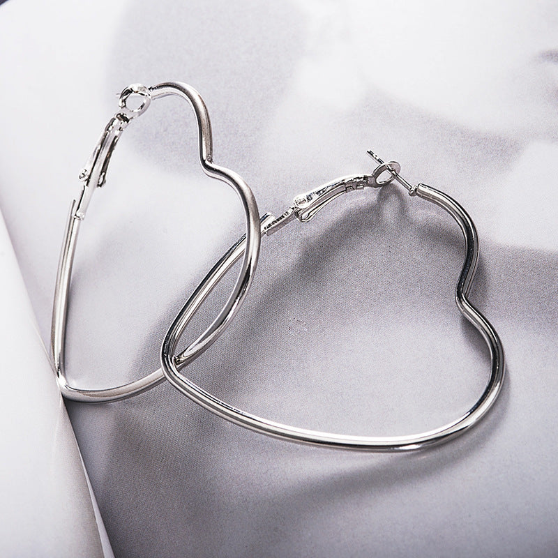 Metal Large Heart Hoop Earrings for Women by HitMyNeed