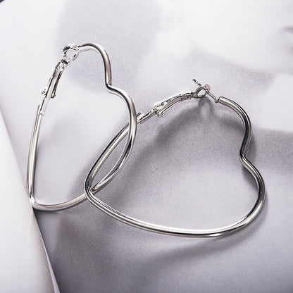 Metal Large Heart Hoop Earrings for Women by HitMyNeed