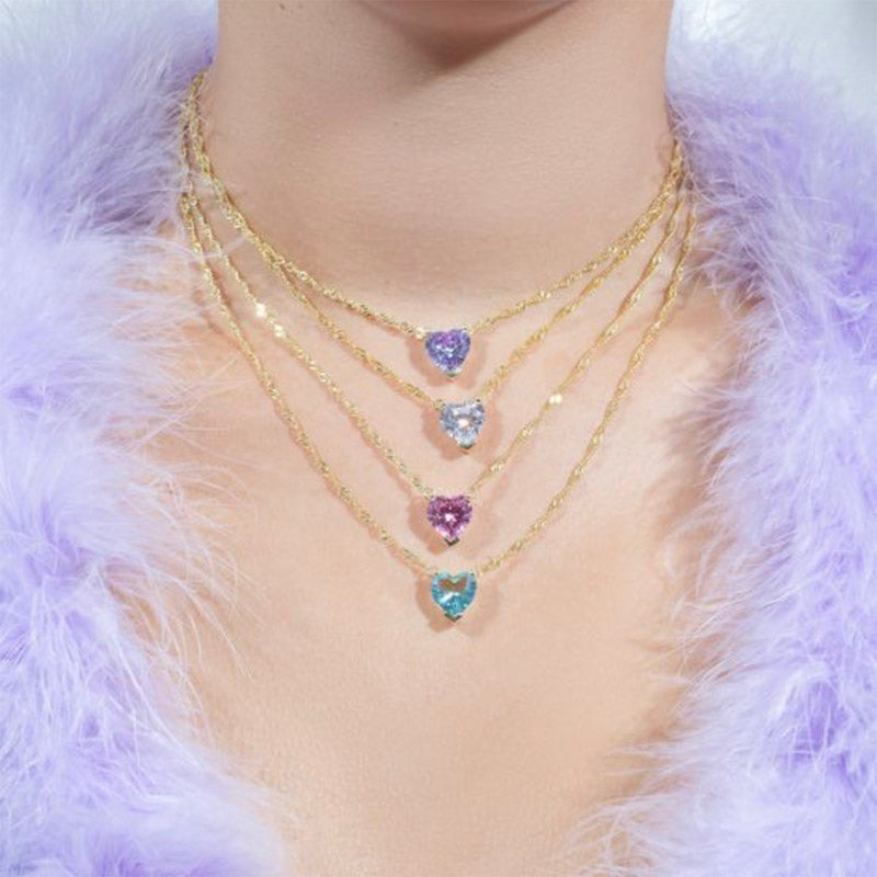 Metal Link Chain Crystal Heart Necklace by HitMyNeed