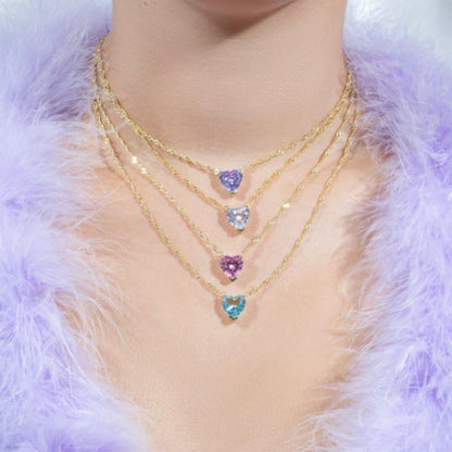 Metal Link Chain Crystal Heart Necklace by HitMyNeed