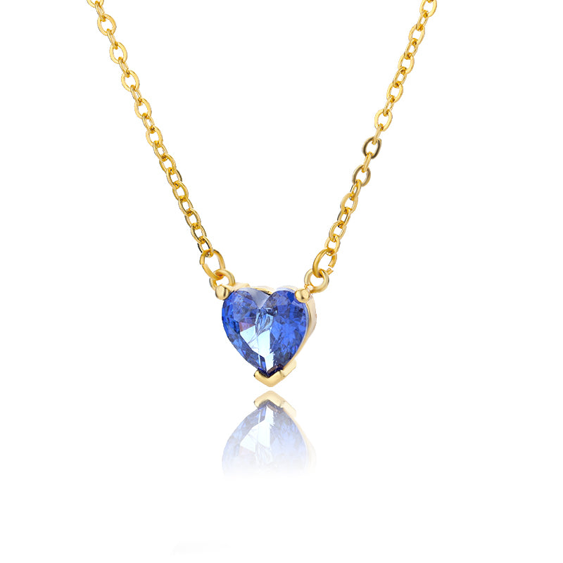 Metal Link Chain Crystal Heart Necklace n02691g-blue by HitMyNeed