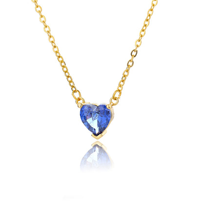Metal Link Chain Crystal Heart Necklace n02691g-blue by HitMyNeed
