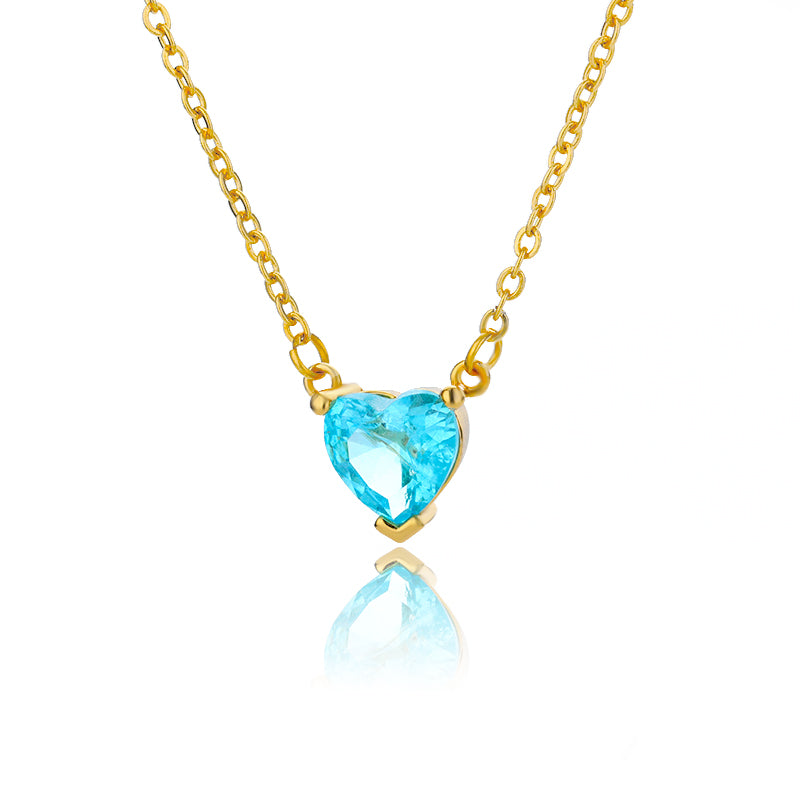 Metal Link Chain Crystal Heart Necklace n02691g-cyan by HitMyNeed