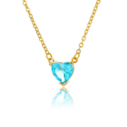 Metal Link Chain Crystal Heart Necklace n02691g-cyan by HitMyNeed