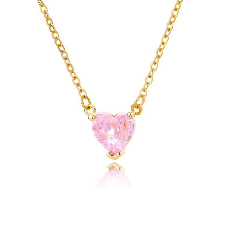Metal Link Chain Crystal Heart Necklace n02691g-pink by HitMyNeed