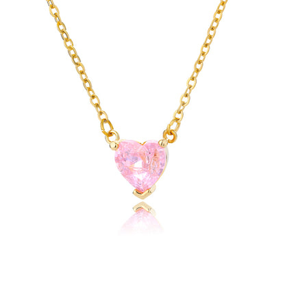 Metal Link Chain Crystal Heart Necklace n02691g-pink by HitMyNeed
