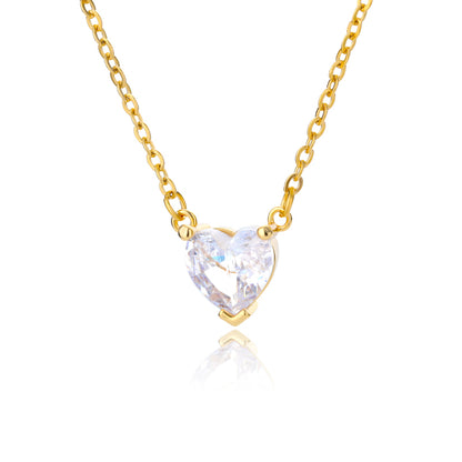 Metal Link Chain Crystal Heart Necklace n02691g-white by HitMyNeed