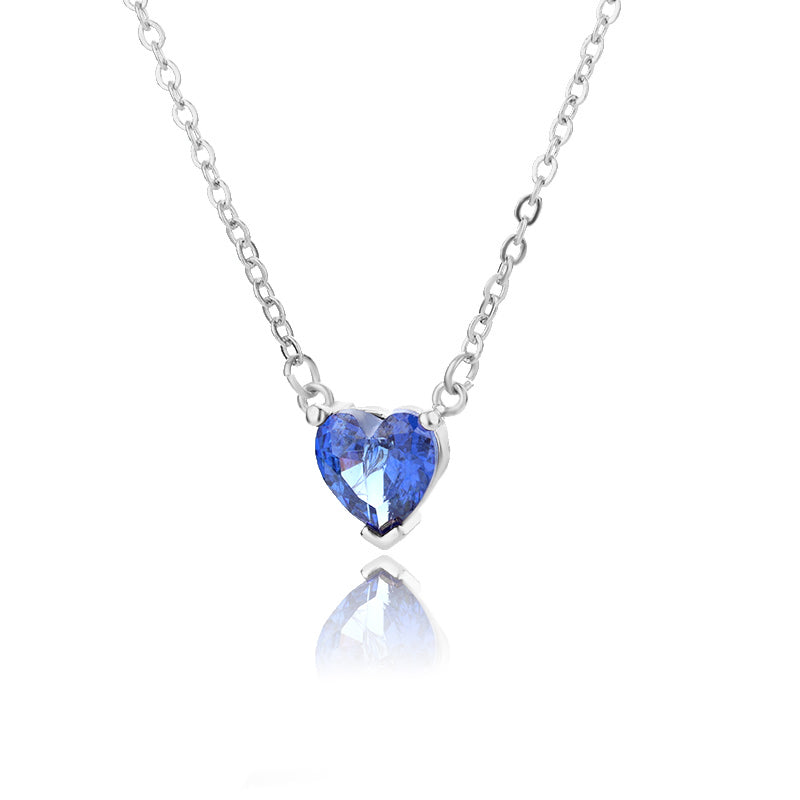 Metal Link Chain Crystal Heart Necklace n02691p-blue by HitMyNeed