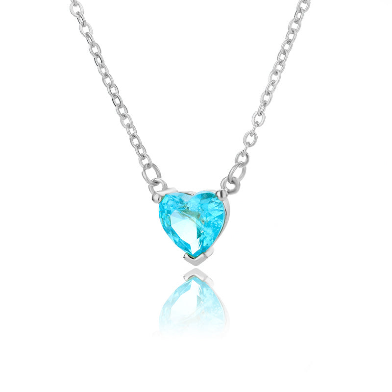 Metal Link Chain Crystal Heart Necklace n02691p-cyan by HitMyNeed