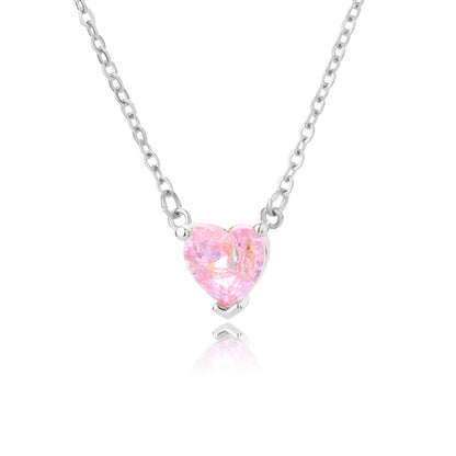 Metal Link Chain Crystal Heart Necklace n02691p-pink by HitMyNeed
