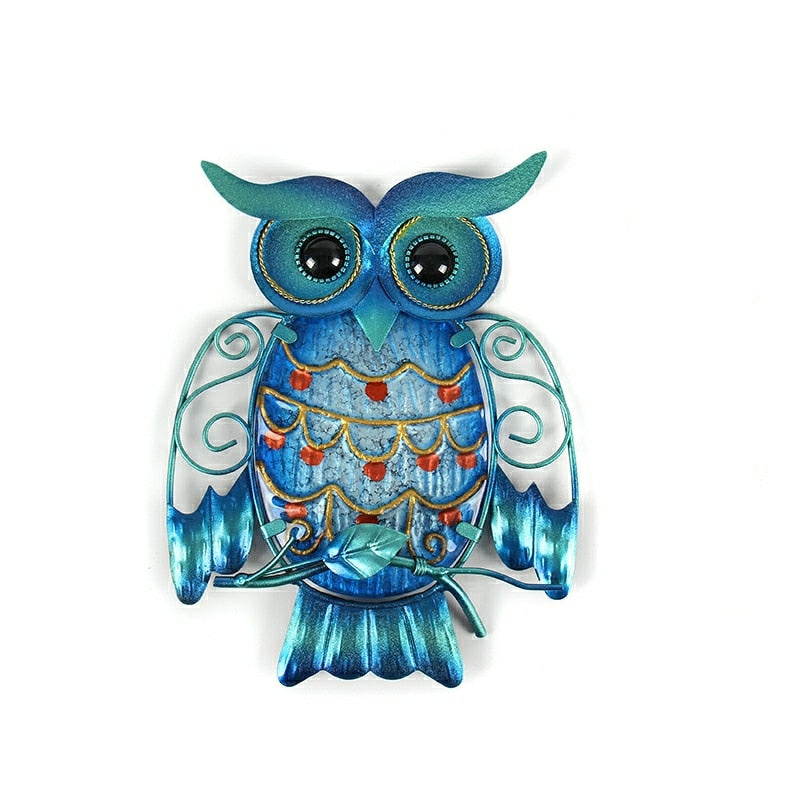 Metal Owl Wall Decor - Blue Iron and Glass Accent by HitMyNeed