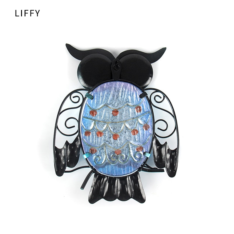Metal Owl Wall Decor - Blue Iron and Glass Accent by HitMyNeed