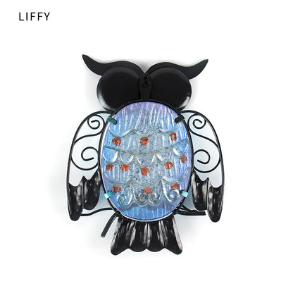 Metal Owl Wall Decor - Blue Iron and Glass Accent by HitMyNeed