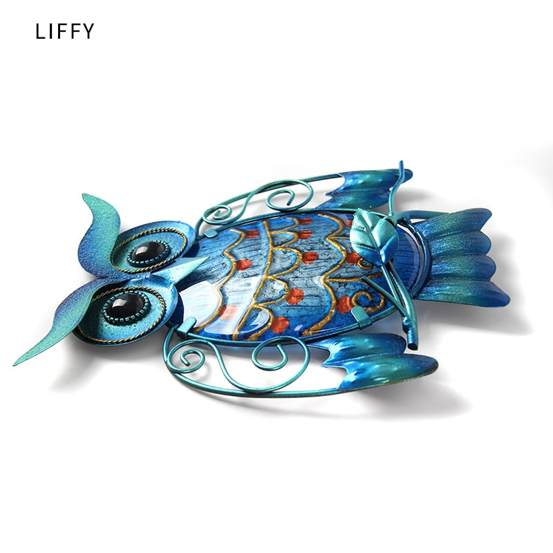 Metal Owl Wall Decor - Blue Iron and Glass Accent by HitMyNeed