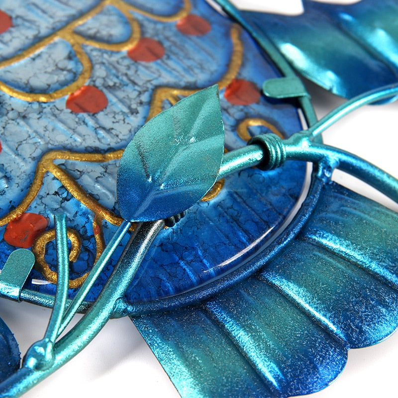 Metal Owl Wall Decor - Blue Iron and Glass Accent by HitMyNeed