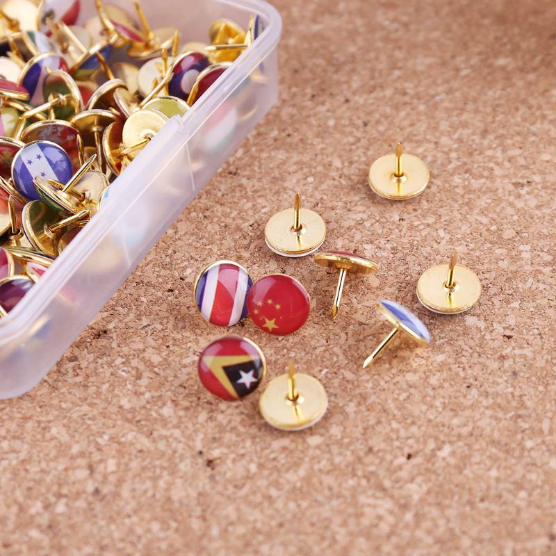 Metal World Flag Push Pins Set (100pcs) by HitMyNeed