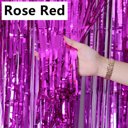 Metallic Foil Backdrop Curtain 2 x 1m rose-red by HitMyNeed