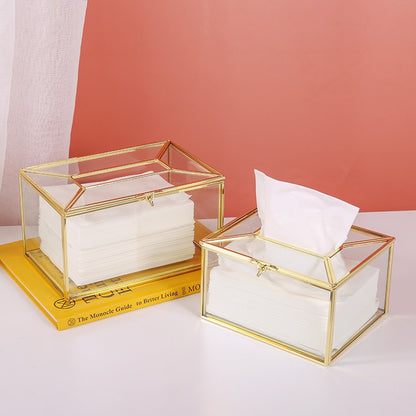 Metallic Glass Tissue Box with Hinged Lid by HitMyNeed