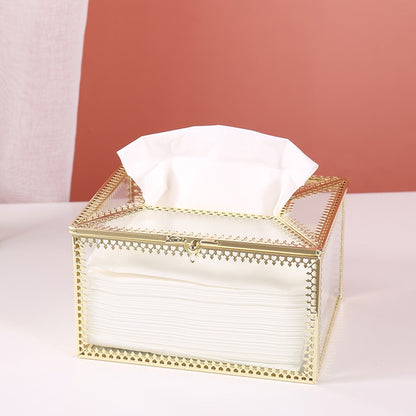Metallic Glass Tissue Box with Hinged Lid by HitMyNeed