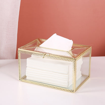 Metallic Glass Tissue Box with Hinged Lid by HitMyNeed