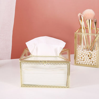 Metallic Glass Tissue Box with Hinged Lid by HitMyNeed