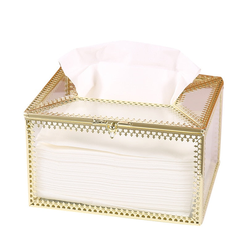 Metallic Glass Tissue Box with Hinged Lid by HitMyNeed