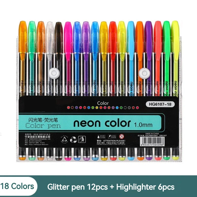 Metallic Glitter Gel Pen & Highlighter Sets by HitMyNeed