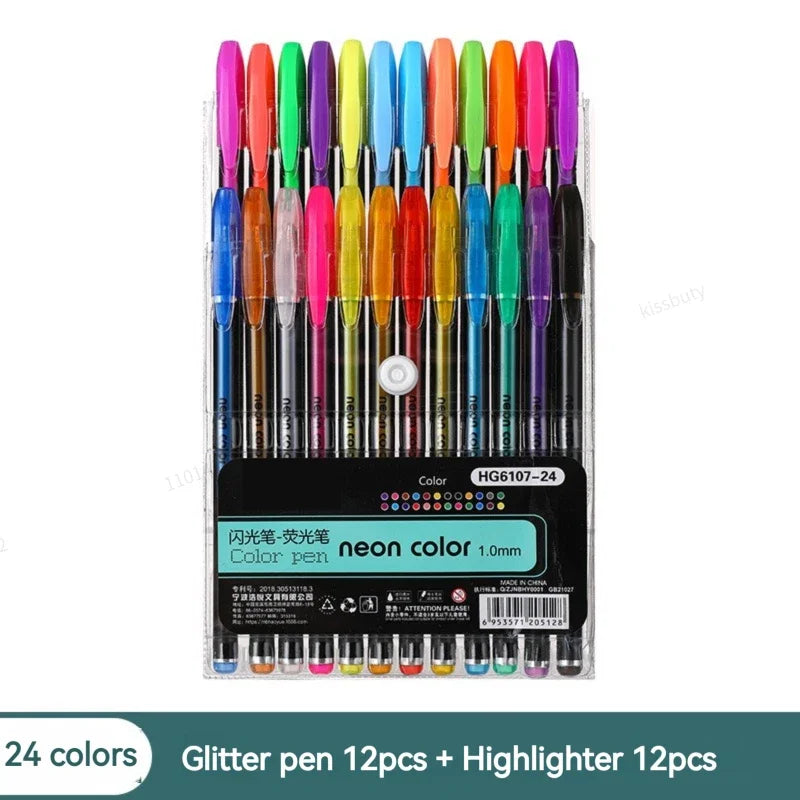 Metallic Glitter Gel Pen & Highlighter Sets by HitMyNeed