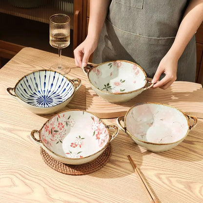 Microwavable Ceramic Bowl with Handles 700ml by HitMyNeed