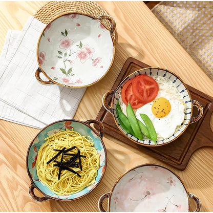 Microwavable Ceramic Bowl with Handles 700ml by HitMyNeed