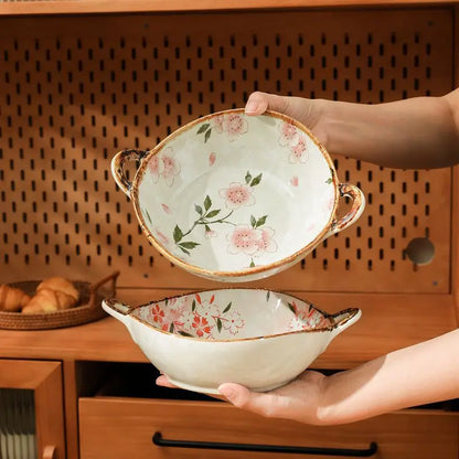 Microwavable Ceramic Bowl with Handles 700ml by HitMyNeed
