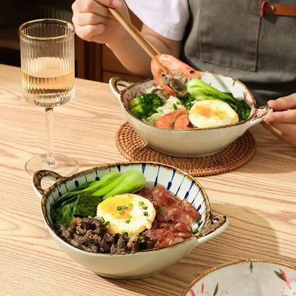 Microwavable Ceramic Bowl with Handles 700ml by HitMyNeed