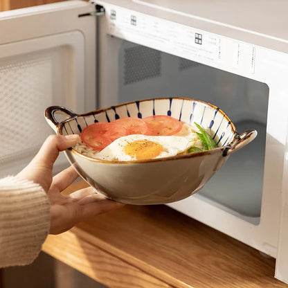 Microwavable Ceramic Bowl with Handles 700ml by HitMyNeed