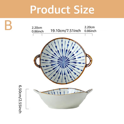 Microwavable Ceramic Bowl with Handles 700ml style-b by HitMyNeed
