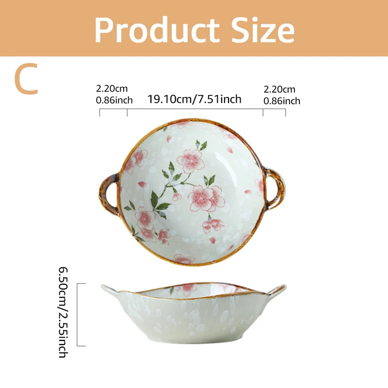 Microwavable Ceramic Bowl with Handles 700ml style-c by HitMyNeed