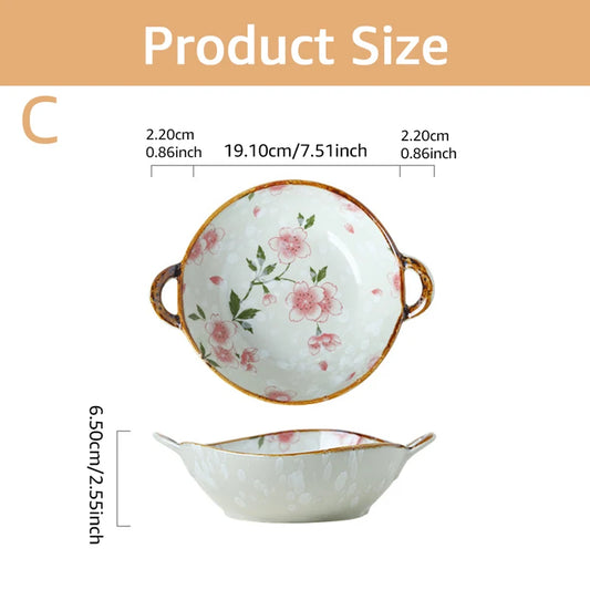 Microwavable Ceramic Bowl with Handles 700ml style-c by HitMyNeed