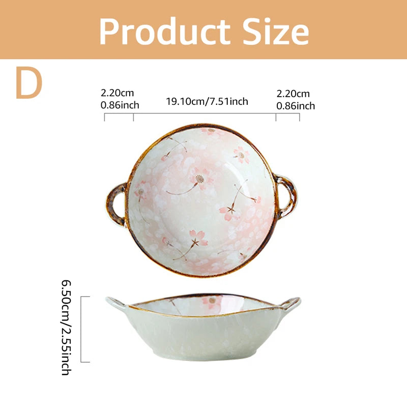 Microwavable Ceramic Bowl with Handles 700ml style-d by HitMyNeed