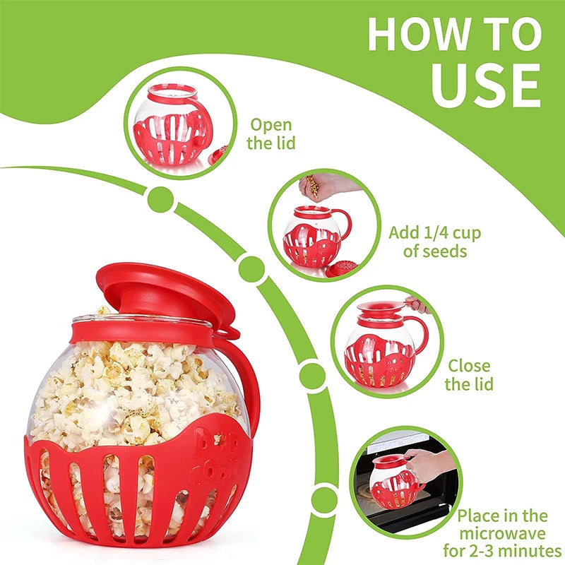 Microwave Glass Popcorn Popper with Silicone Lid by HitMyNeed