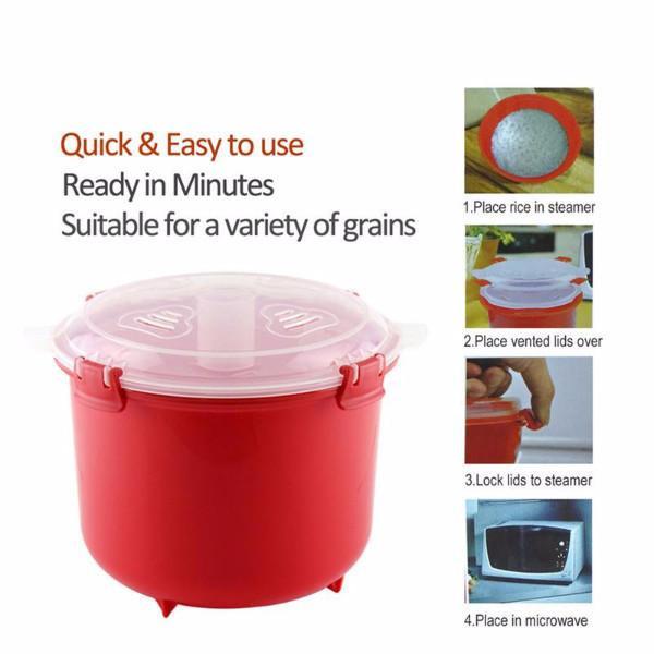 Microwave Rice Cooker 2.6L with Spoon and Lid Lock by HitMyNeed