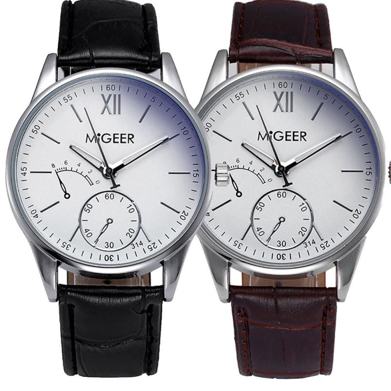 MIGEER Men's Quartz Watch with Leather Band by HitMyNeed